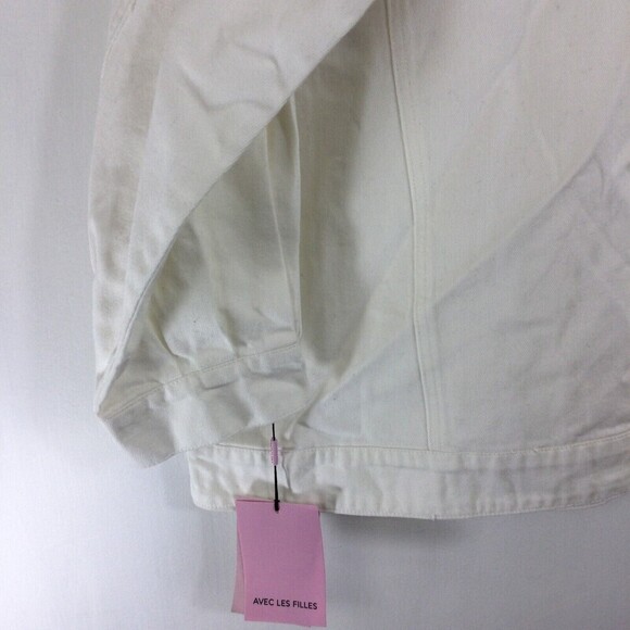 Avec Les Filles Ruffled Puff Sleeve Denim Jean Jacket White 2X NWT - Picture 9 of 13